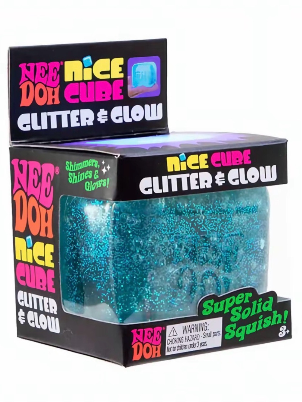 NeeDoh ‘Nice Cube Glitter and Glow’ In the Dark, Size Original in Blue, NIB
